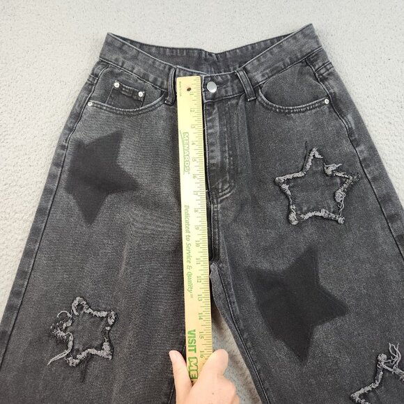 Women's High Waisted Wide Leg Baggy Denim Jeans 28x28 Stars Black Grunge Skate - Picture 6 of 10